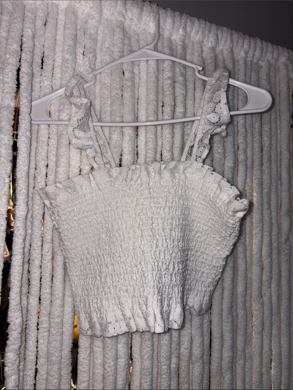 Ardene White Smocked Ruffle Strap Crop Top